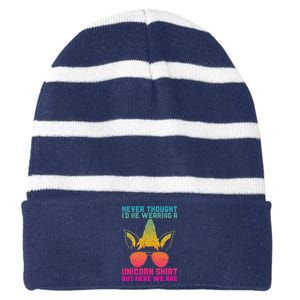 Fathers Day I Wear A Unicorn Dadacorn Funny Striped Beanie with Solid Band