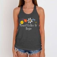 Flowers Drawing Insert Coffee To Begin Funny 2024 Saying Women's Knotted Racerback Tank