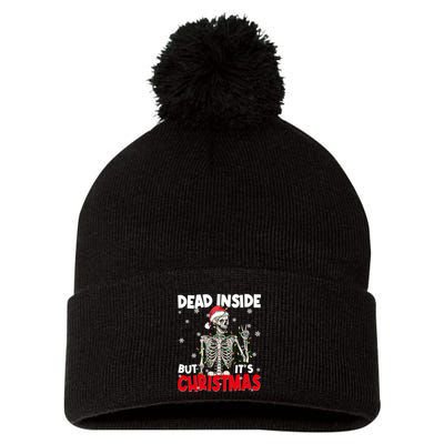 Funny Dead Inside But Its Christmas Skeleton Santa Gift Pom Pom 12in Knit Beanie