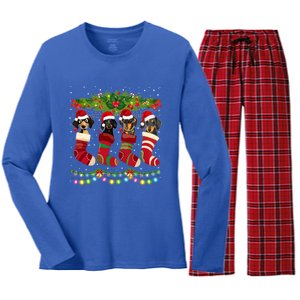 Funny Dachshund In Socks Christmas Dog Lovers Xmas Sweater Gift Women's Long Sleeve Flannel Pajama Set 