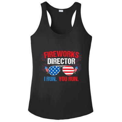Fireworks Director I run. You run. 4th of July Ladies PosiCharge Competitor Racerback Tank