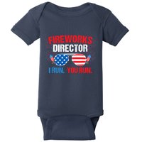 Fireworks Director I run. You run. 4th of July Baby Bodysuit