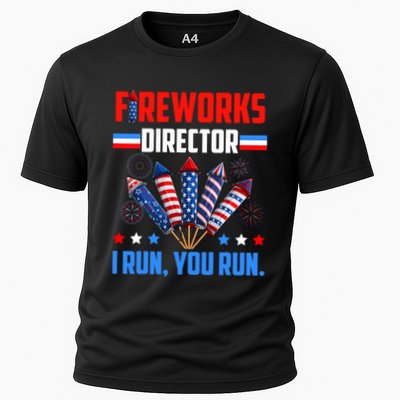 Fireworks Director If I Run You Run 4th Of July Patriotic Cooling Performance Crew T-Shirt