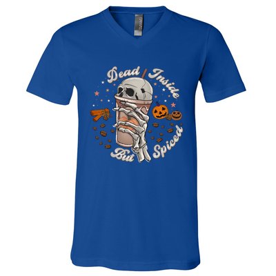 Funny Dead Inside But Spiced Skeletons Cup Spooky Halloween Gift V-Neck T-Shirt