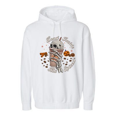 Funny Dead Inside But Spiced Skeletons Cup Spooky Halloween Gift Garment-Dyed Fleece Hoodie