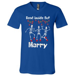 Funny Dead Inside But Merry Christmas Dancing Skeleton Nurse Gift V-Neck T-Shirt