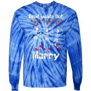 Funny Dead Inside But Merry Christmas Dancing Skeleton Nurse Gift Tie-Dye Long Sleeve Shirt