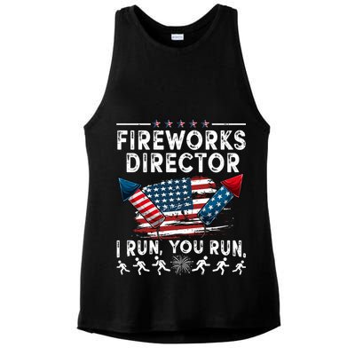 Fireworks Director I Run You Run Flag Funny 4th Of July Ladies PosiCharge Tri-Blend Wicking Tank