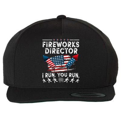 Fireworks Director I Run You Run Flag Funny 4th Of July Wool Snapback Cap