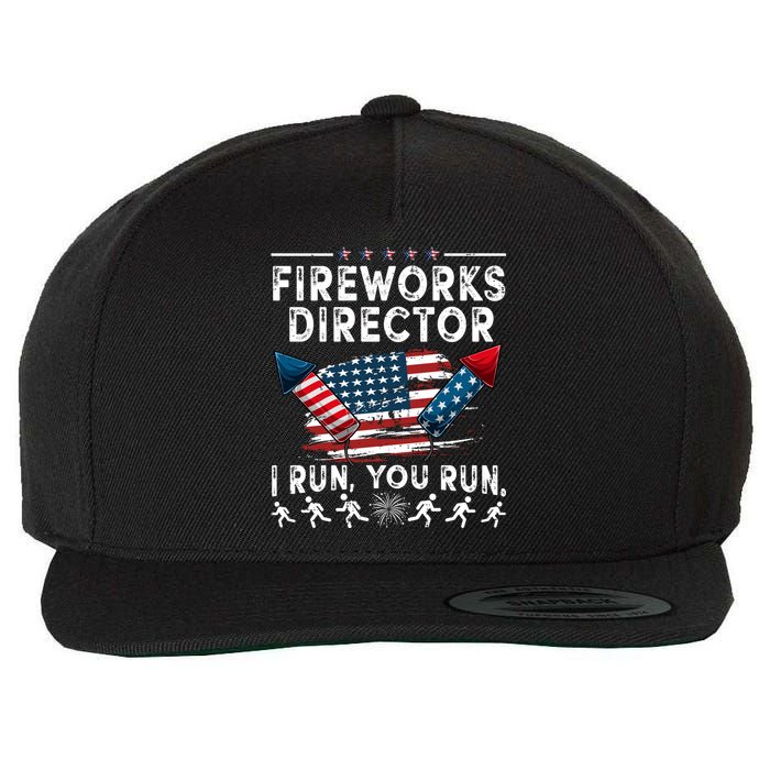 Fireworks Director I Run You Run Flag Funny 4th Of July Wool Snapback Cap