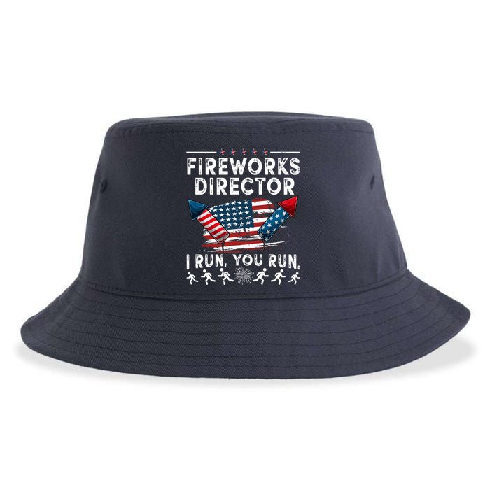 Fireworks Director I Run You Run Flag Funny 4th Of July Sustainable Bucket Hat