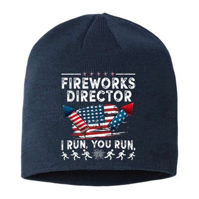 Fireworks Director I Run You Run Flag Funny 4th Of July Sustainable Beanie