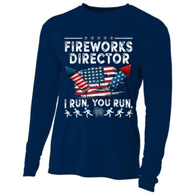 Fireworks Director I Run You Run Flag Funny 4th Of July Cooling Performance Long Sleeve Crew
