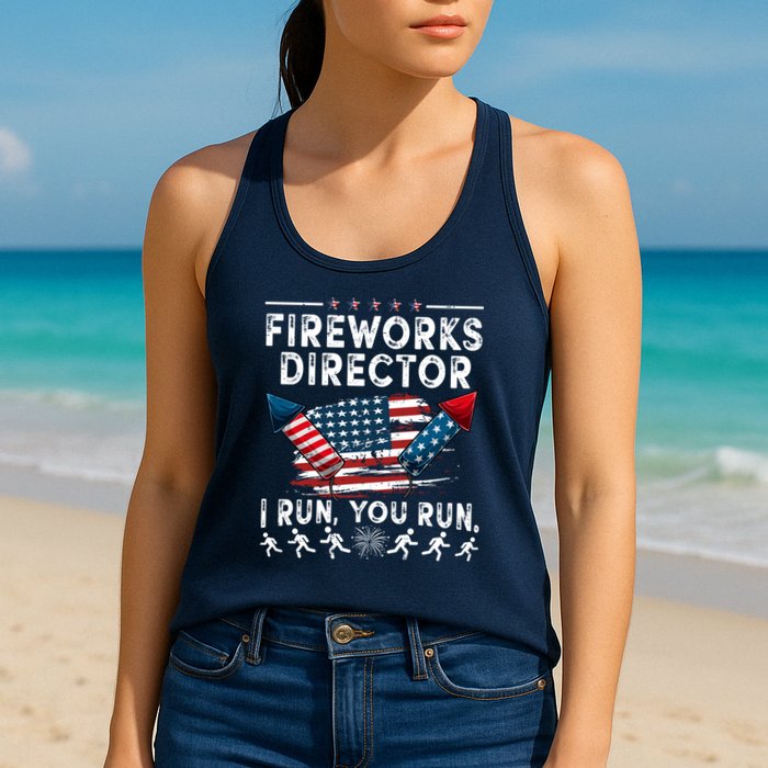 Fireworks Director I Run You Run Flag Funny 4th Of July Womens Tank Top