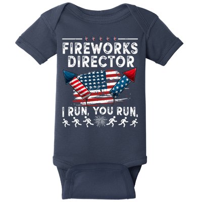 Fireworks Director I Run You Run Flag Funny 4th Of July Baby Bodysuit