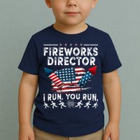 Fireworks Director I Run You Run Flag Funny 4th Of July Toddler T-Shirt