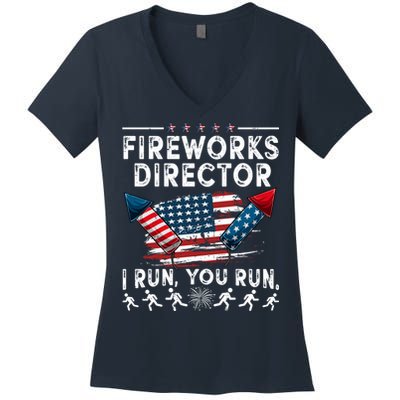 Fireworks Director I Run You Run Flag Funny 4th Of July Women's V-Neck T-Shirt