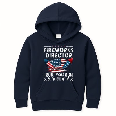 Fireworks Director I Run You Run Flag Funny 4th Of July Kids Hoodie