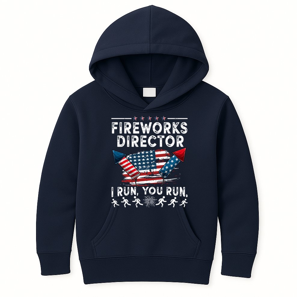 Fireworks Director I Run You Run Flag Funny 4th Of July Kids Hoodie