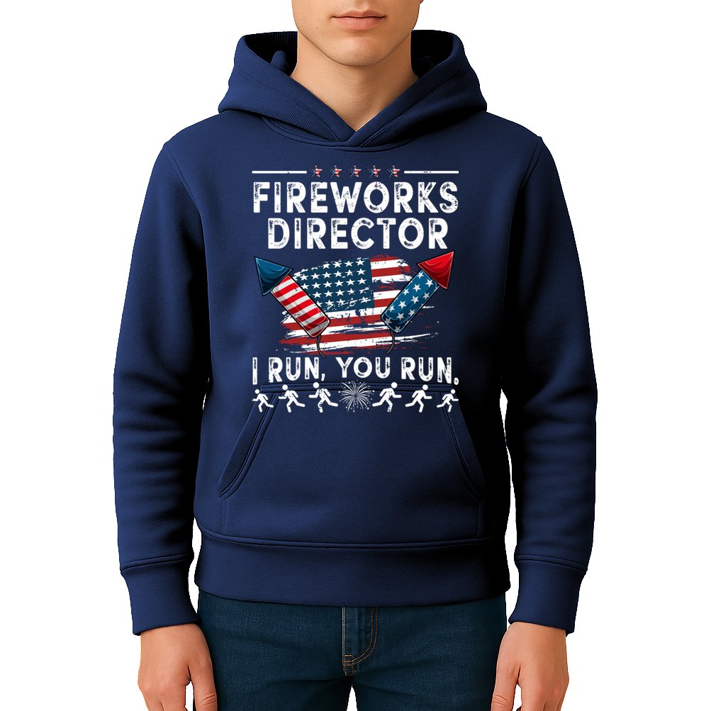 Fireworks Director I Run You Run Flag Funny 4th Of July Kids Hoodie