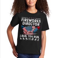 Fireworks Director I Run You Run Flag Funny 4th Of July Kids T-Shirt