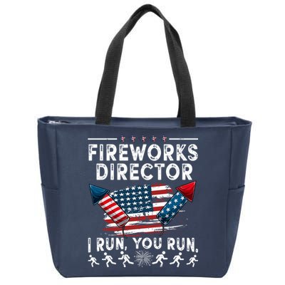 Fireworks Director I Run You Run Flag Funny 4th Of July Zip Tote Bag