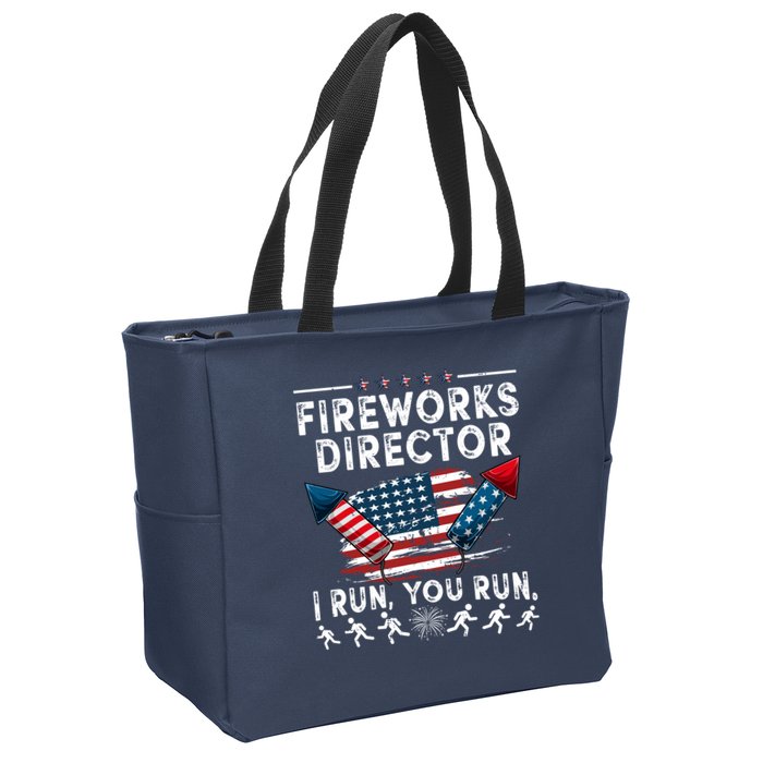 Fireworks Director I Run You Run Flag Funny 4th Of July Zip Tote Bag