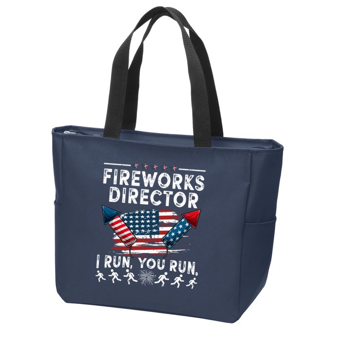 Fireworks Director I Run You Run Flag Funny 4th Of July Zip Tote Bag