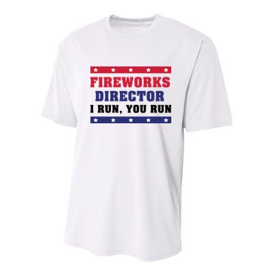 Fireworks Director I Run You Run | 4th Of July Youth Performance Sprint T-Shirt