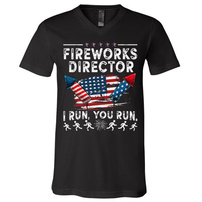 Fireworks Director I Run You Run Flag Funny 4th Of July V-Neck T-Shirt