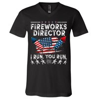 Fireworks Director I Run You Run Flag Funny 4th Of July V-Neck T-Shirt