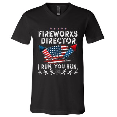 Fireworks Director I Run You Run Flag Funny 4th Of July V-Neck T-Shirt