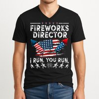Fireworks Director I Run You Run Flag Funny 4th Of July V-Neck T-Shirt