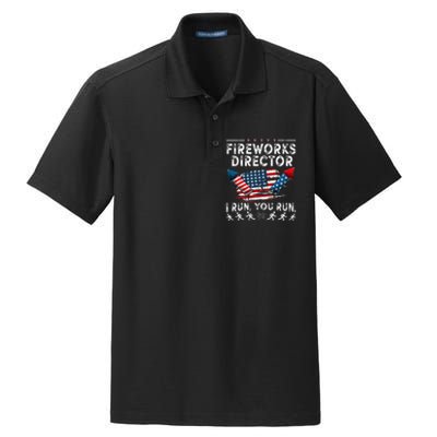 Fireworks Director I Run You Run Flag Funny 4th Of July Dry Zone Grid Polo