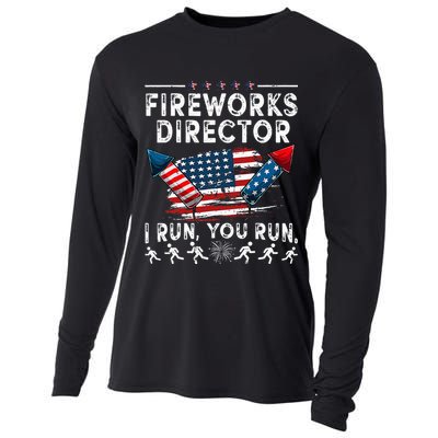 Fireworks Director I Run You Run Flag Funny 4th Of July Cooling Performance Long Sleeve Crew
