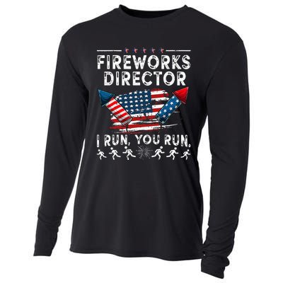 Fireworks Director I Run You Run Flag Funny 4th Of July Cooling Performance Long Sleeve Crew