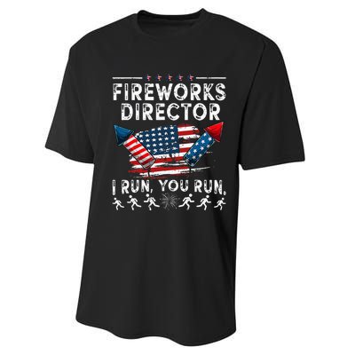 Fireworks Director I Run You Run Flag Funny 4th Of July Performance Sprint T-Shirt