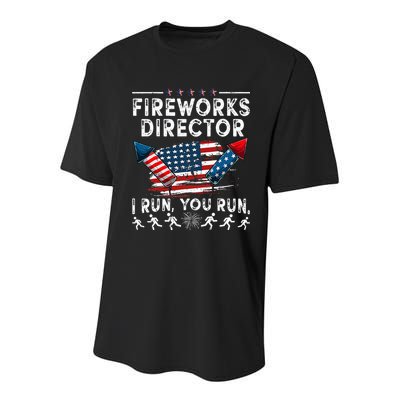 Fireworks Director I Run You Run Flag Funny 4th Of July Youth Performance Sprint T-Shirt