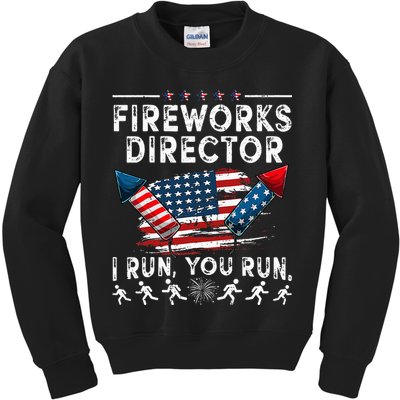 Fireworks Director I Run You Run Flag Funny 4th Of July Kids Sweatshirt