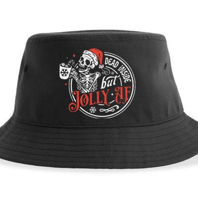 Funny Dead Inside But Jolly Af Dead Inside Jolly Skeleton Christmas Sustainable Bucket Hat