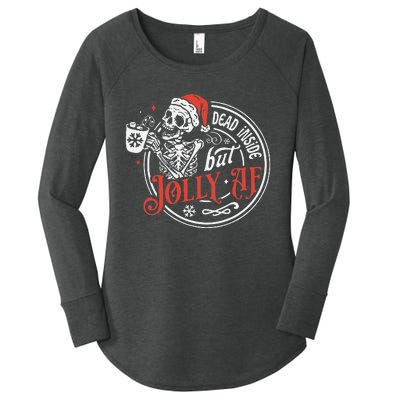 Funny Dead Inside But Jolly Af Dead Inside Jolly Skeleton Christmas Women's Perfect Tri Tunic Long Sleeve Shirt