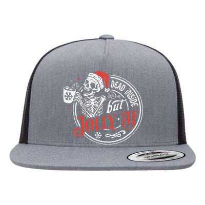 Funny Dead Inside But Jolly Af Dead Inside Jolly Skeleton Christmas Flat Bill Trucker Hat