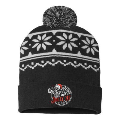 Funny Dead Inside But Jolly Af Dead Inside Jolly Skeleton Christmas USA-Made Snowflake Beanie