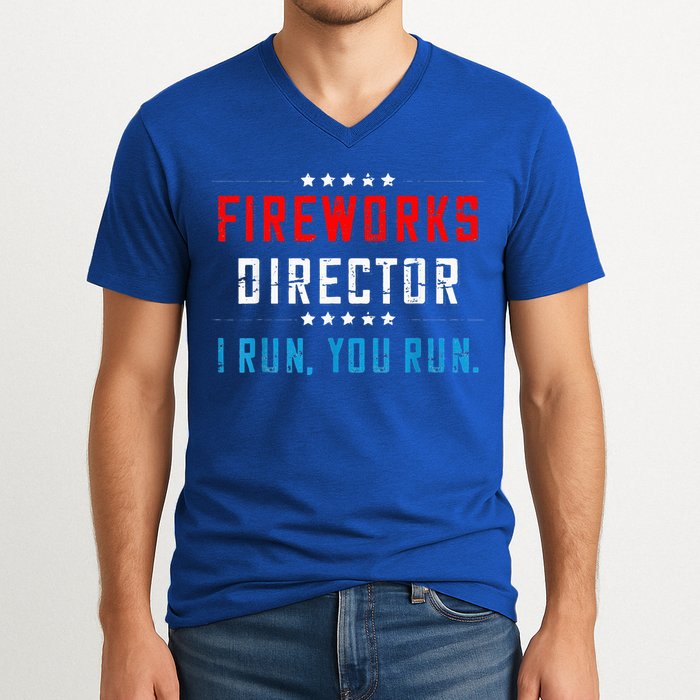 Fireworks Director If I Run You Run V-Neck T-Shirt