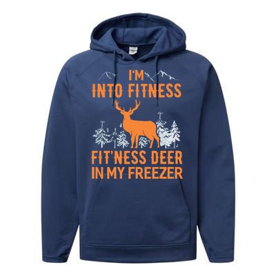 Fitness Deer In My Freezer Shirts Deer Hunting Performance Fleece Hoodie