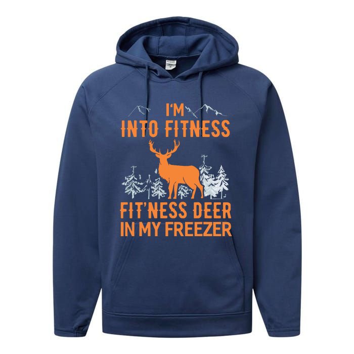 Fitness Deer In My Freezer Shirts Deer Hunting Performance Fleece Hoodie