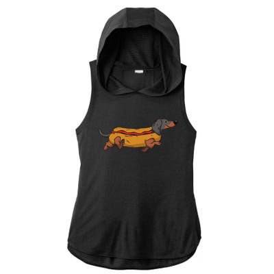 Funny Dachshund In Bun Weiner Hot Dog Cute Foodie Pun Ladies PosiCharge Tri-Blend Wicking Draft Hoodie Tank