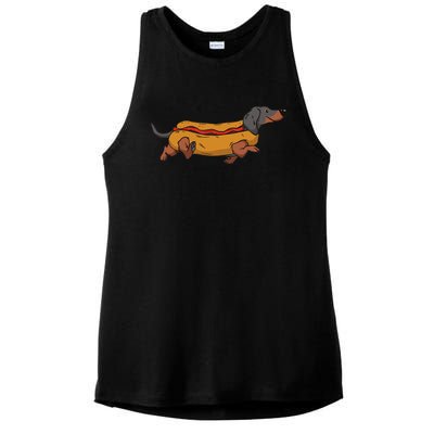 Funny Dachshund In Bun Weiner Hot Dog Cute Foodie Pun Ladies PosiCharge Tri-Blend Wicking Tank