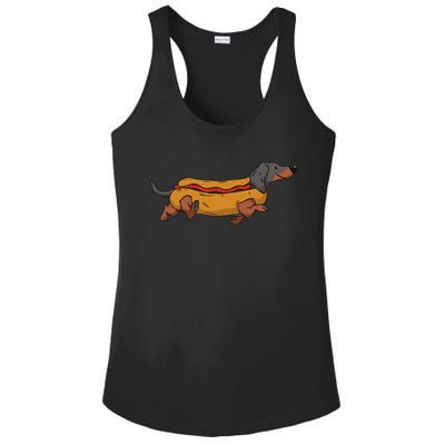 Funny Dachshund In Bun Weiner Hot Dog Cute Foodie Pun Ladies PosiCharge Competitor Racerback Tank