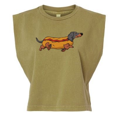 Funny Dachshund In Bun Weiner Hot Dog Cute Foodie Pun Garment-Dyed Women's Muscle Tee